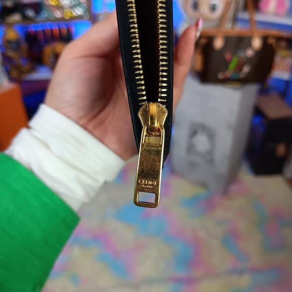 Celine Zip TRIOMPHE Canvas Wallet W/ Lamb Skin Leather Brown Card Holders Set - Picture 5 of 13